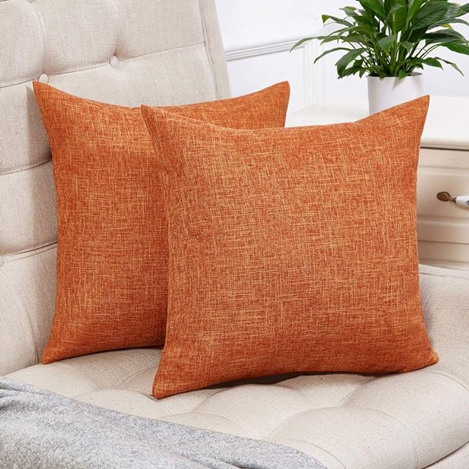 Anickal Thanksgiving Pillow Covers 16x16 Inch for Fall Decorations Set of 2 Burnt Orange Rustic Linen Decorative Square Throw Pillow Covers for Sofa Couch Farmhouse Home Decoration