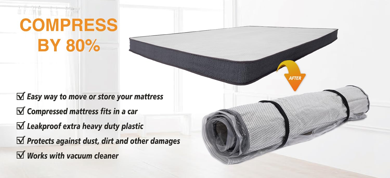 King/Cal-King Foam Mattress Vacuum Bag for Moving, Storage, Vacuum Seal Mattress Bag with Straps