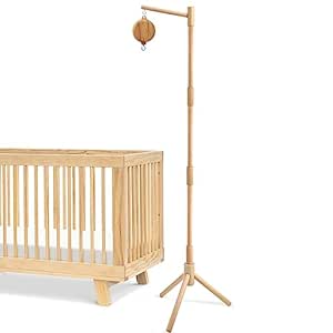 Floor Standing Crib Mobile Arm with Music Box - 57.8 Inch Mobile Arm for Crib, 100% Beech Wood - Crib Mobile Motor, 3 Modes, Volume Control - Crib Toys Attachments - Baby Mobile Hanger for DIY Mobile