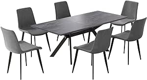 ZckyCine Dining Room Table Set 6-8 Person Kitchen Table and Chairs Modern Extendable Dining Table with 6 Leather Upholstered Dining Chairs