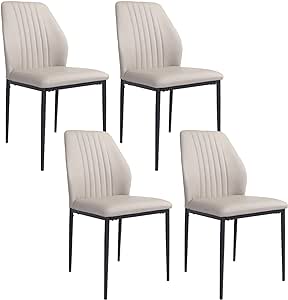 ZckyCine Dining Chairs Set of 4, Upholstered Leather Mid-Century Modern Chair, Kitchen Chair with Metal Legs for Room, Living Waiting Farmhouse