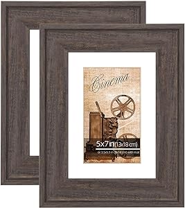 WYNCO 5x7 2pk Charcoal on Gold Tone Vintage 1.5" Wide Molding Picture Frame, Matted for 3.5x5.5 inches Photos, Fine Arts, Prints, Drawings, Real Glass Protection