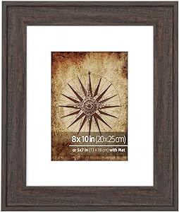 WYNCO 8x10 inch Charcoal Scoop Molding Picture Frame, Two Way Display, Matted to 5x7 inch, Glass Front