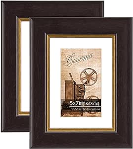 WYNCO 5x7 in 2 Pack Mahogany and Antique Bronze 2 Tone Vintage Picture Frame, Matted for 3.5x5.5 inches Photos, 1.5 in Wide Reversed Profile, Real Glass Protection