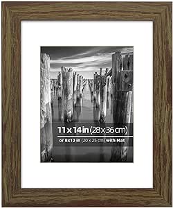 DUCIHBA 11x14 inch Rustic Barn Wood Picture Frame, Multiple Way Display, High Clarity Glass Cover, Mounting Mat for 8x10 Photos, Distressed Weathered Driftwood, Antique Brown