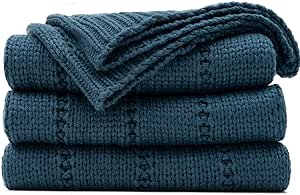 RECYCO Cable Knit Navy Blue Throw Blanket Twin Size for Couch, Super Soft Warm Cozy Decorative Knitted Throw Blanket 3.6LB for Bed, Sofa, Chair Large 60"x80"