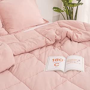 RECYCO Full Queen Comforter Set, Lightweight Ultra Soft Down Alternative Quilted Comforter, Duvet Insert Bedding Sets with Pillow Sham for All Season, Blush Pink