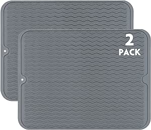 RECYCO 2 Pack Silicone Dish Drying Mats for Kitchen16x12", Counter Top Pad, Under Sink Drain Mats and Protectors, Heat Resistant Hot Pot Holder, Bar Mat Trivet, Non-Slipping Dishwasher Safe, Grey