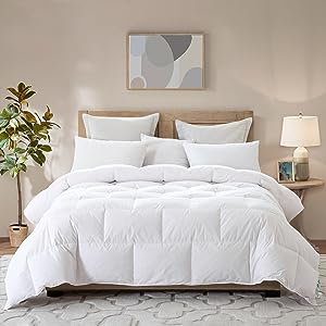 Luxury King Size White Goose Feather Down Comforter,All Seasons Duvet Insert 600 Thread Count Soft 100% Organic Cotton Cover Down Proof,Medium Warth Cozy Duvet with 8 Corner Tabs