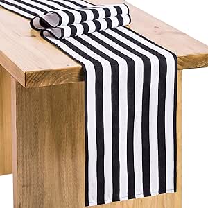 Letjolt Classical Black and White Striped Table Runner for Wedding Thanksgiving Decorations Black and White Runner for Table Cotton Fabric Table Top Decoration