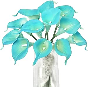 Letjolt Artificial Calla Lily Flowers 12Pcs Fake Flower Bouquet Faux Calla Lilies for Home Kitchen Wedding Party, Peacock Blue