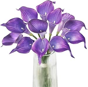 Letjolt Calla Lily Purple Artificial Flowers 12Pcs Table Flower Decor Faux Calla Lilies Bouquet for Wedding Bride Shower Home Decoration, Purple