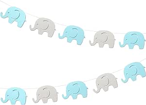 Blue Elephant Garland Baby Shower Bunting Decorations Boy Party Birthday Party Supplies Baby Nursery Classroom Decorations Gender Reveal Blue Gray Garland Decoration 10 Feet 17 Pcs