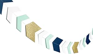 Arrow Garland Decorations Nautical Party Supplies Navy Mint Glitter Gold Tribal Garland for Graduation Navy Birthday Tribal Boy Birthday Party Office Nursery Classroom Decorations 33pcs