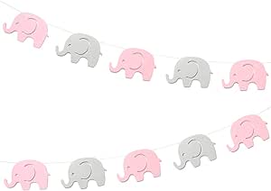 Pink Elephant Garland Elephant Bunting Baby Shower Decorations Nursery Decorations Birthday Party Girls Party Supplies Gender Reveal Pink Gray Elephant Banner 10 Feet 17 Pcs