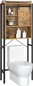 Yaheetech Over The Toilet Storage Cabinet with Sliding Door, Bathroom Oragnizer Shelf Over Toilet, Stable Freestanding Space Saving Toilet Stands with Adjustable Shelves for Bathroom, Rustic Brown