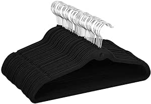 Yaheetech Cascading Non Slip Velvet Hangers - Heavy Duty - Suit Hangers Space Saving Clothes Hangers 360 Swivel Hook, Black - Pack of 100