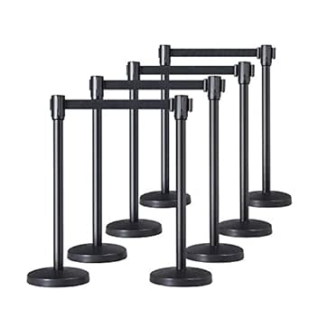 Yaheetech Retractable Belt Stanchion Set, Baking Varnished Safety Stanchion Post for Queuing Lines Black 8 Pack