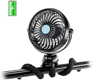 Zuvas Stroller Fan Mini Portable Fan Battery Operated Personal Fan, 360 Rotatable Baby Clip on Fan Stepless Speed Desk Fan with Flexible Tripod, USB Handheld Fan for Crib Treadmill Bike Tent Camping