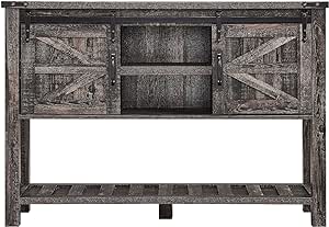 OKD Console Side Tables Entryway Table with Sliding Barn Doors, Entrance Table with 2 Storage Cabinets and Storage Shelf, for Kitchen Dining Room Living Room, Entry Way, Hallway, Dark Rustic Oak