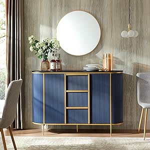 OKD Modern Luxury Sideboard Buffet Cabinet with Storage, 54" Large Kitchen Cabinet with 3 Drawers, 24" Tall Coffee Bar Table for Dining Room, Kitchen or Living Room, Dark Blue