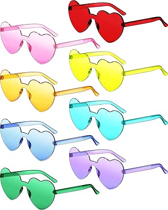 Frienda 8 Pairs Heart Shaped Sunglasses for Women Rimless Heart Glasses Candy Color Heart Sunglasses for Party Favor