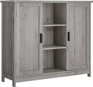 Iwell Storage Cabinet with 2 Doors and 4 Storage Shelves, Bathroom Cabinet, Sideboard Buffet Cabinet, Floor Cabinet for Living Room, Entryway, Grey