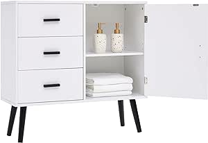 Iwell Storage Cabinet, Bathroom Storage Cabinet with Door and Adjustable Shelf, 3 Drawers Dresser for Bedroom, Kitchen Storage Cabinet, Accent Cabinet for Living Room, Entryway, White