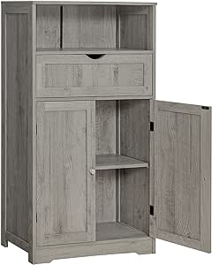 Iwell Large Storage Cabinet, Bathroom Floor Cabinet with Large Drawer & 2 Shelves,Cupboard for Living Room, Entryway, Kitchen, Grey