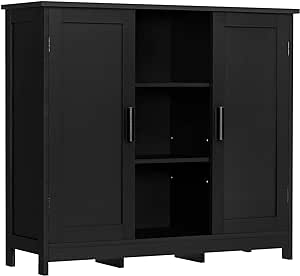 Iwell Storage Cabinet with 2 Doors and 4 Storage Shelves, Bathroom Floor Cabinet, Accent Cabinet for Living Room, Home Office, Entryway, Black