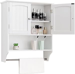 Iwell Bathroom Wall Cabinet with Adjustable Shelf & Doors, Bathroom Cabinet Wall Mounted, Medicine Cabinet for Bathroom, Laundry Room, White