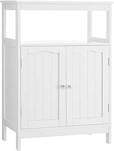 Iwell Bathroom Floor Cabinet, Bathroom Storage Cabinet with Double Door & Adjustable Shelf, Wooden Standing Cabinet for Bathroom Living Room Bedroom, White