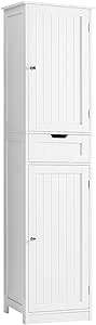 Iwell Tall Bathroom Storage Cabinet with 2 Doors & 1 Drawer, Freestanding Linen Cabinet with Adjustable Shelves, Bathroom Floor Cabinet for Bathroom, Living Room, Kitchen, White