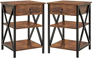 Iwell Nightstand Set of 2, Beside Table, End Table with Drawer & Storage Shelf, Sofa Side Table for Small Space, Bedroom, Rustic Brown