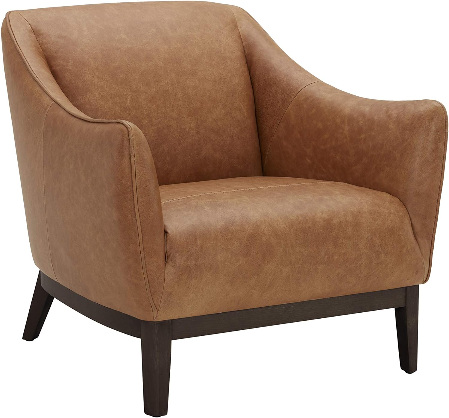 Amazon Brand  Rivet Bayard Contemporary Leather Accent Chair with Curved Armrests, 33.5W, Cognac