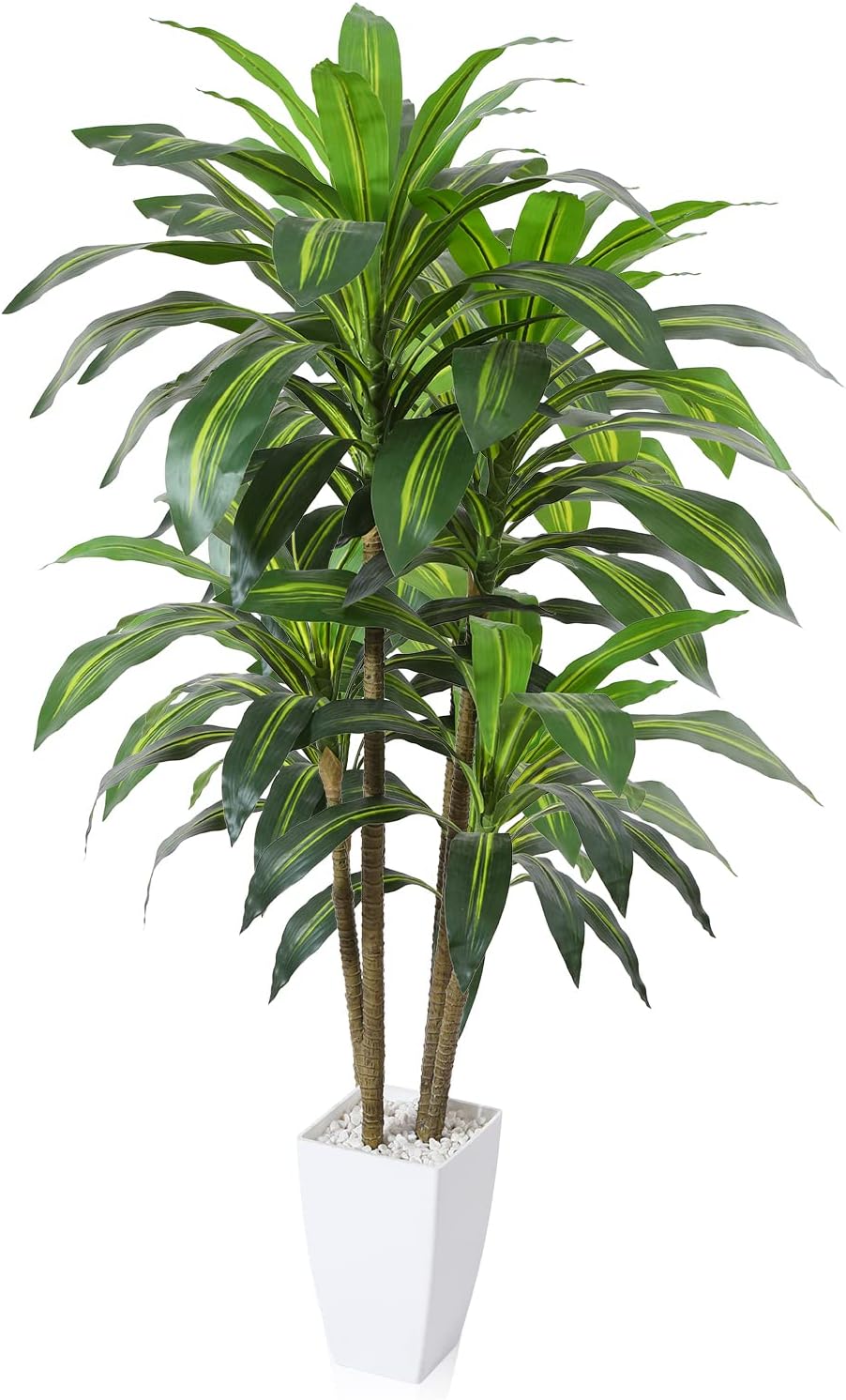 OAKRED Artificial Plants, 4FT Dracaena Tree Faux Plants with White Taper Planter, Tall Fake Plant for Indoor, Fake Tree for Home Decor Office Living Room Porch, Set of 1