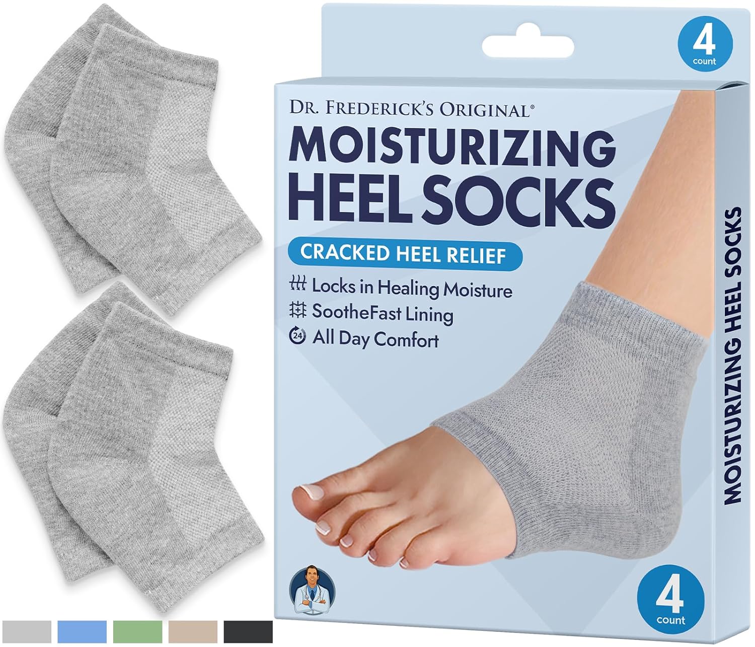 Dr. Frederick' Original Moisturizing Heel Socks for Cracked Heel Treatment - 2 Pairs - Stop Cracked Heels in Their Tracks