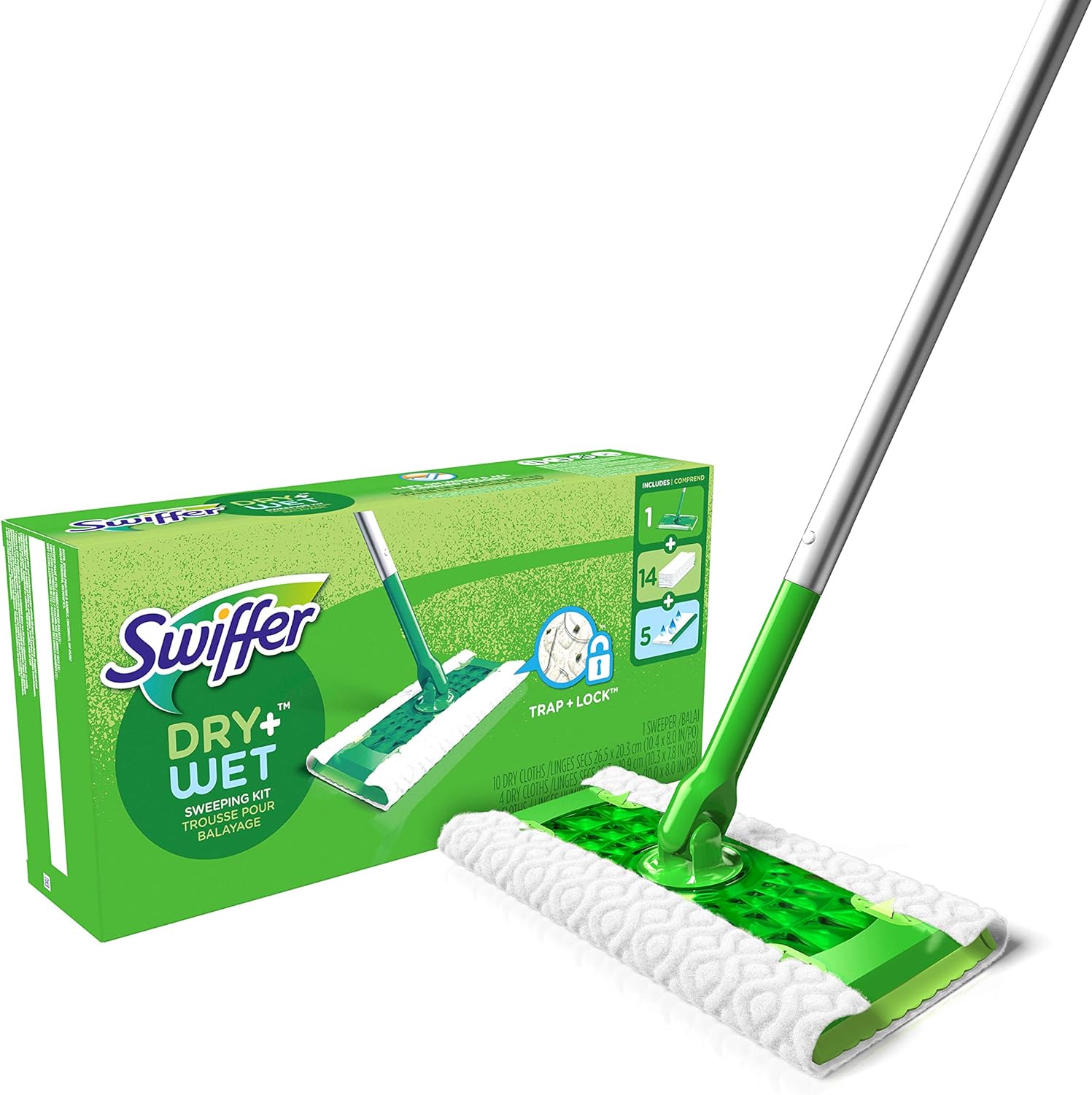 Swiffer Sweeper 2-in-1 Mops for Floor Cleaning, Dry and Wet Multi Surface Floor Cleaner, Sweeping and Mopping Starter Kit, Includes 1 Mop   19 Refills, 20 Piece Set