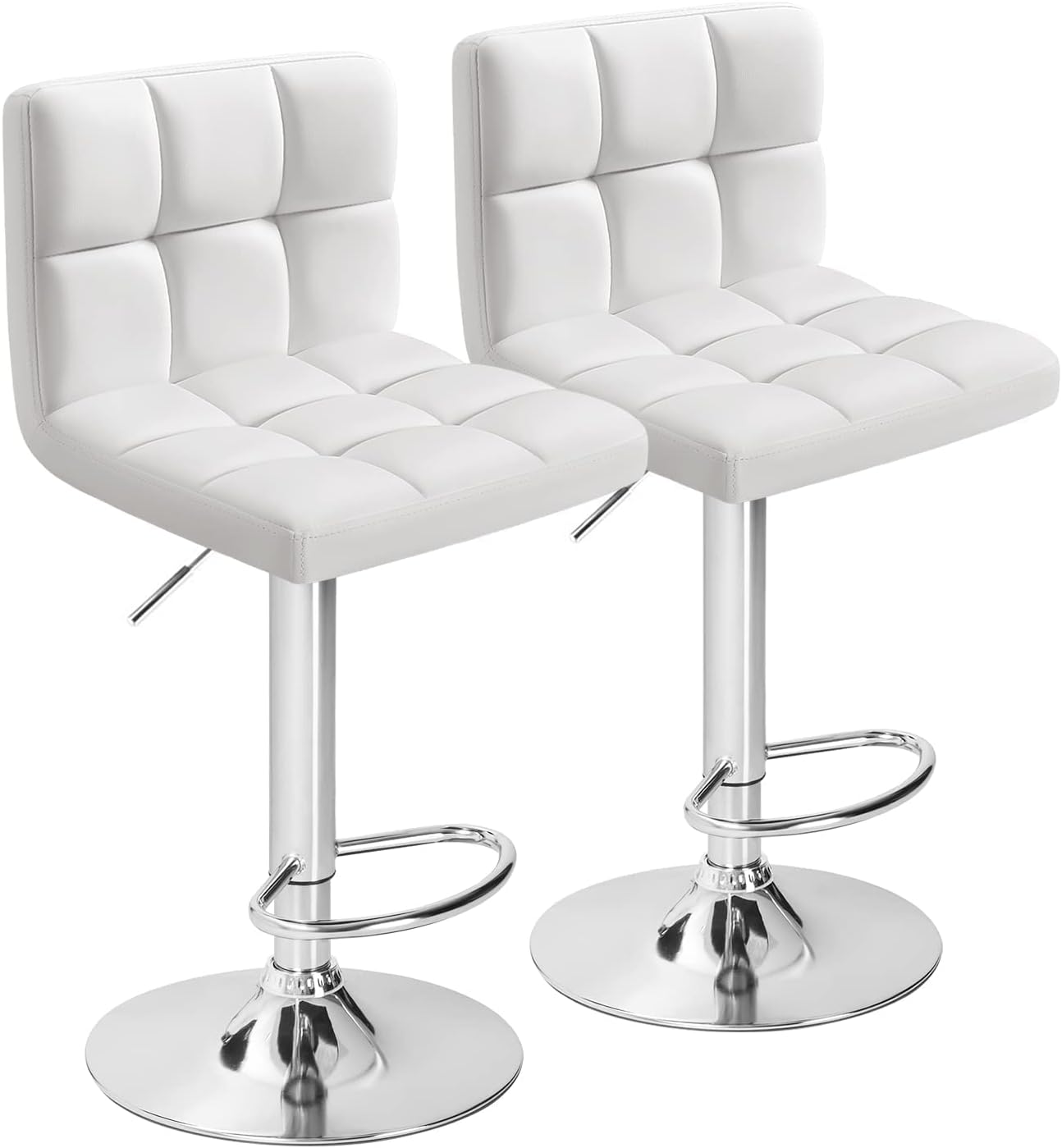 Furmax Bar Stools Modern Pu Leather Swivel Adjustable Hydraulic Bar Stool Square Counter Height Stool Set of 2 (White)