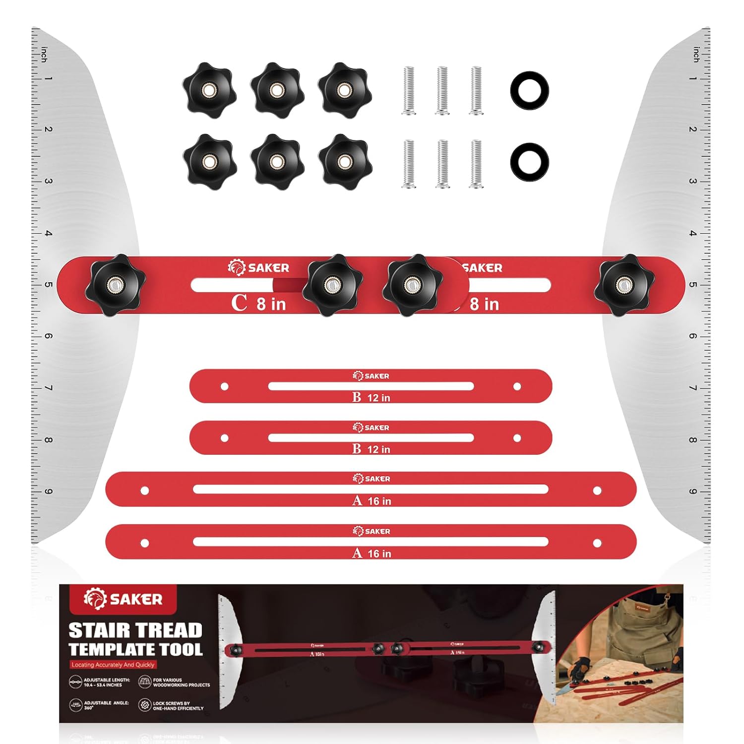 Saker Stair Tread Gauge,Stair Tread Template Tool Jig,Stair Tread and Shelf Gauge,The Ideal Stair Jig and Measuring Tool for Cutting Perfect Stairs,Suitable for A Wide Range of Layout Projects