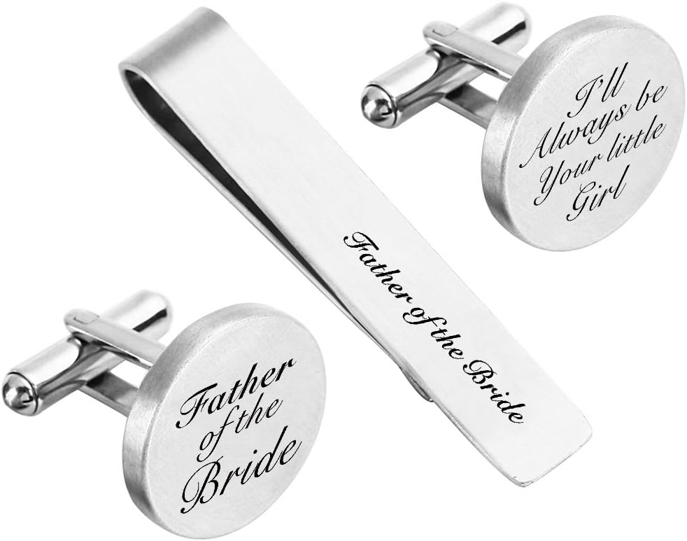 Father of the Bride Cufflink Engraved Text Personalized Wedding stepfather stepdad Tie Clip Tack ZUNON