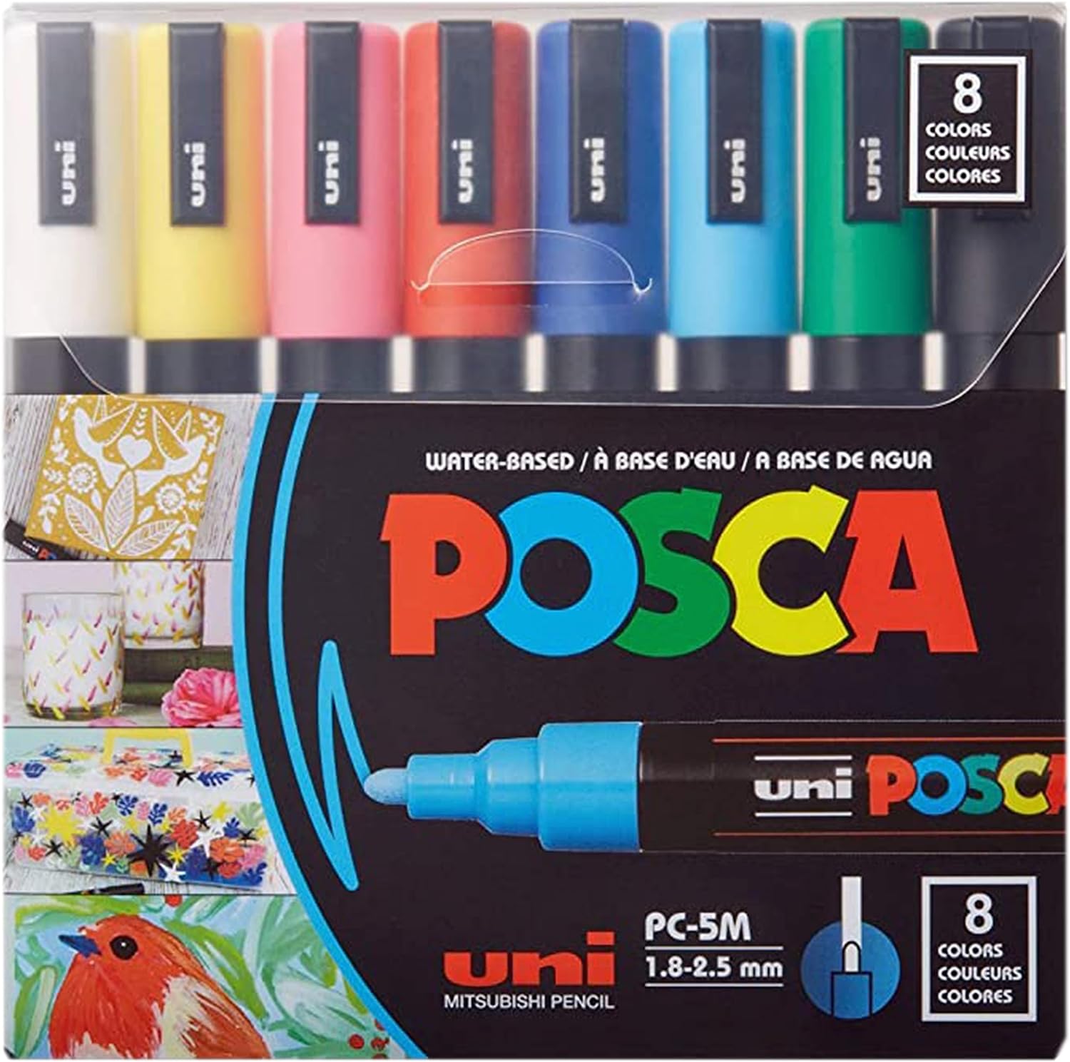 8 Posca Paint Markers, 5M Medium Markers with Reversible Tips, Marker Set of Acrylic Paint Pens | Posca Pens for Art Supplies, Fabric Paint, Fabric Markers, Paint Pen, Art Markers