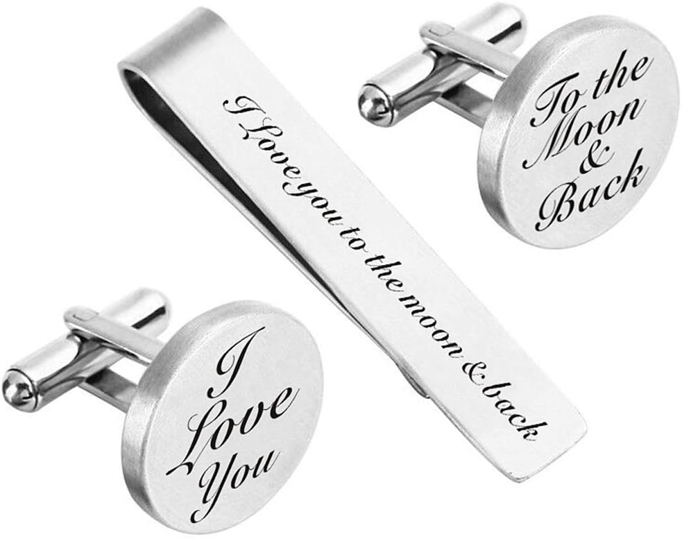 Cufflinks Wedding Engraved Groom Groomsman Father of the Bride Best Man Tie Clip Tack Bar ZUNON