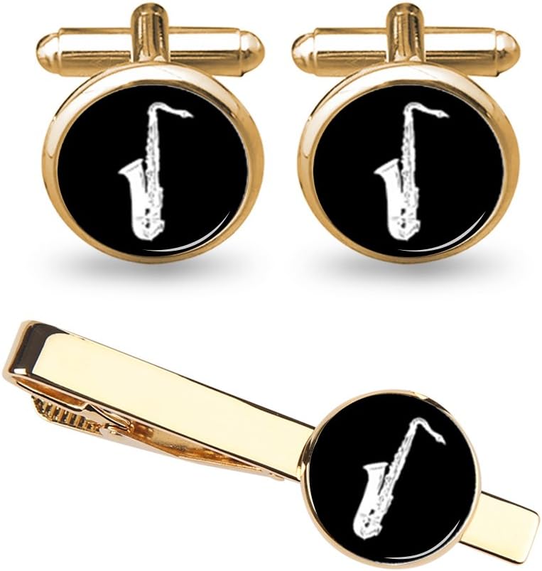 ZUNON Saxophone Cufflinks Music Instrument Cufflinks Tie Clip Wedding Fancy Gift Silver/Gold