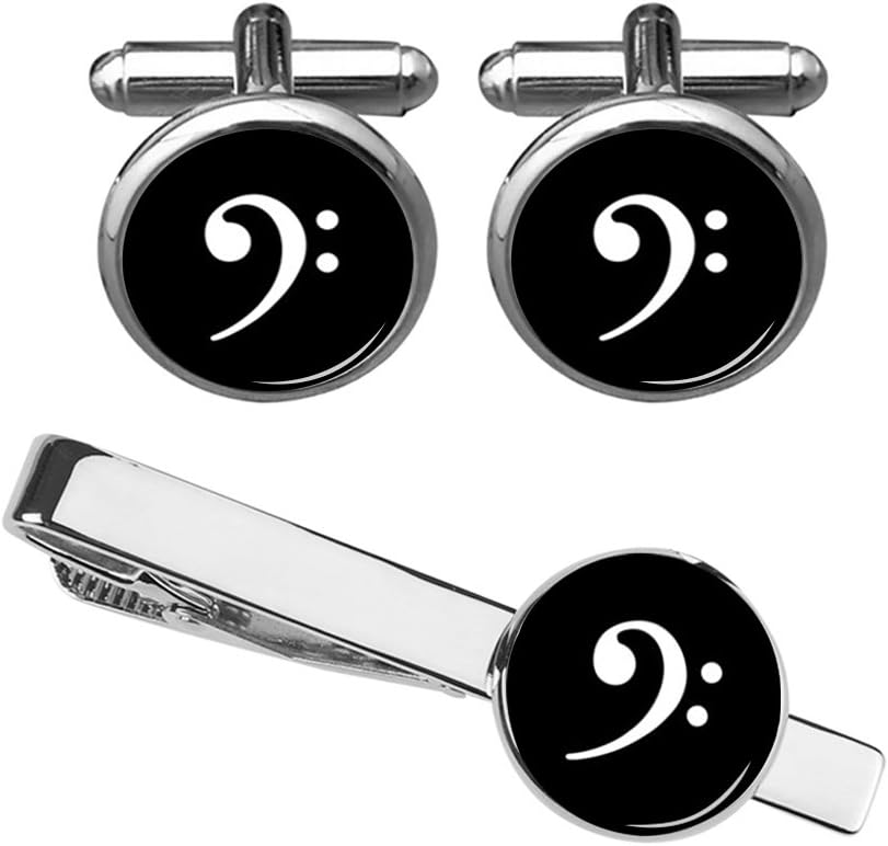 ZUNON Music Cufflinks Music Note Bass Clef & Tie Clip Musician Teacher Student Graduation Party Mens Shirt Cuff