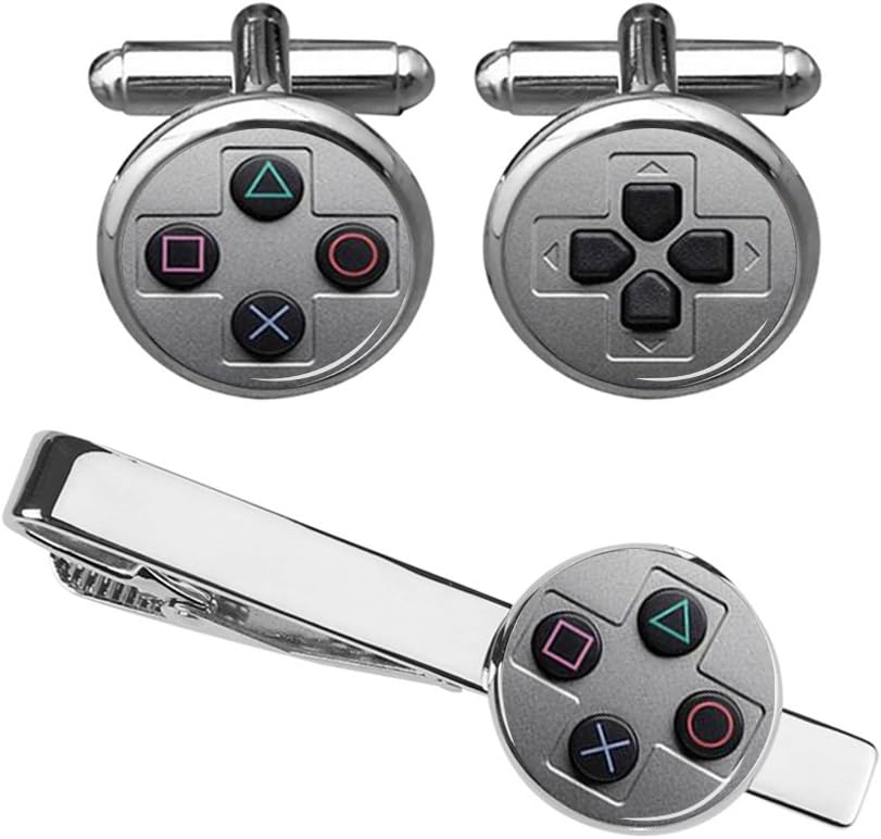 ZUNON Game Console Button Cufflinks & Tie Clip Groom Groomsmen Team Wedding Anniversary Party Gifts