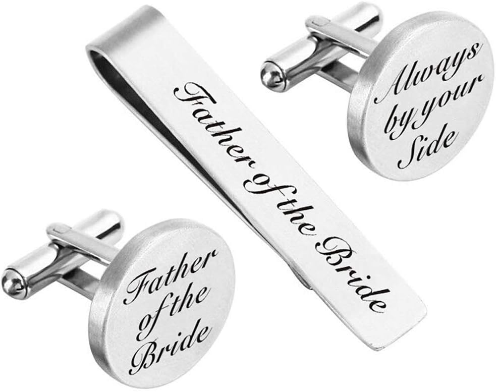 Cufflinks Wedding Engraved Father of the Bride/Groom Gifts Tie Clip Tack Bar ZUNON