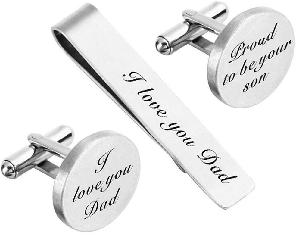 Cufflinks Wedding Engraved Father of the Bride/Groom Gifts Tie Clip Tack Bar ZUNON