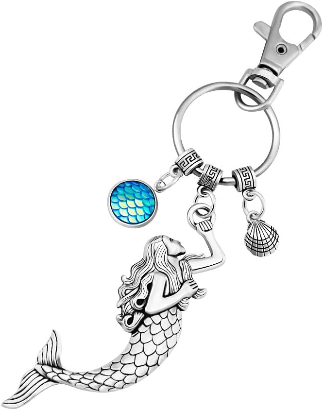 ZUNON Dreamcatcher Keychain Silver Toned Key Chain Featuring Blue Turquoise Gemstone and Hamsa Hand Charm Keyring