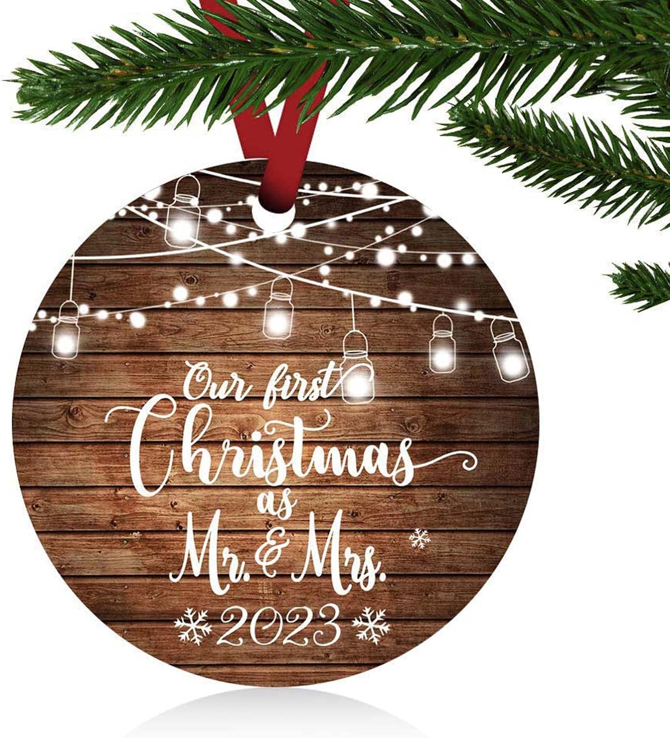 Wedding Gifts, Our First Christmas as Mr & Mrs Ornaments 2023, Christmas Married Wedding Decoration 3 Ornament, Bridal Shower Gfits(Brown Mr and Mrs)